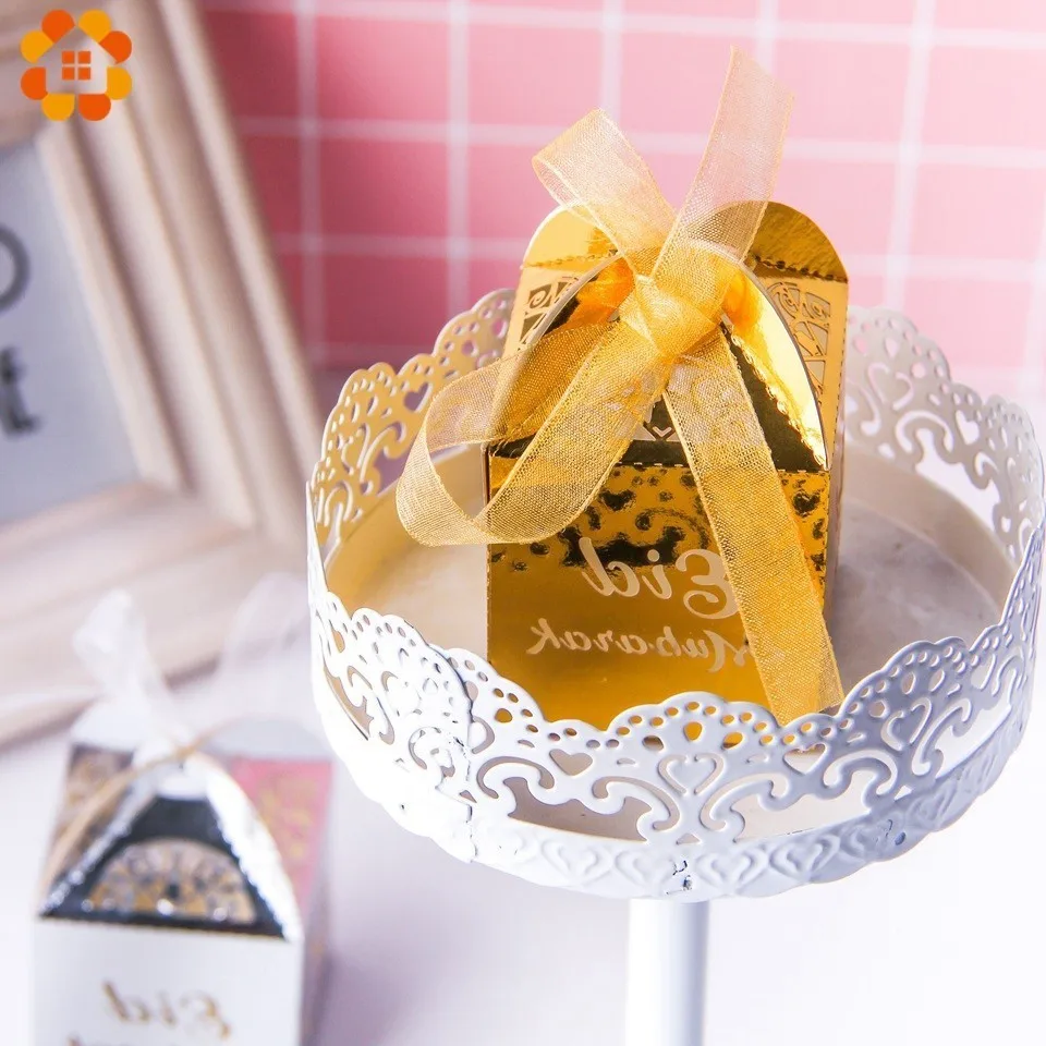 10 шт./лот EID Мубарак коробка конфет DIY Золото/Серебро Картон Подарочная ремесла