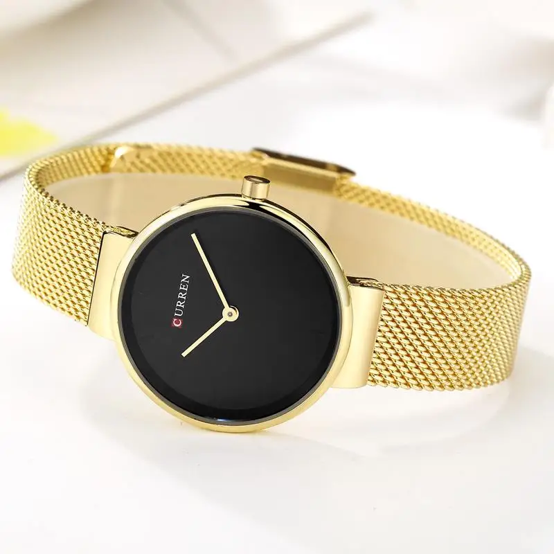 Relojes feminino Curren женские часы Лидирующий бренд роскошные золотые черные с сетчатым