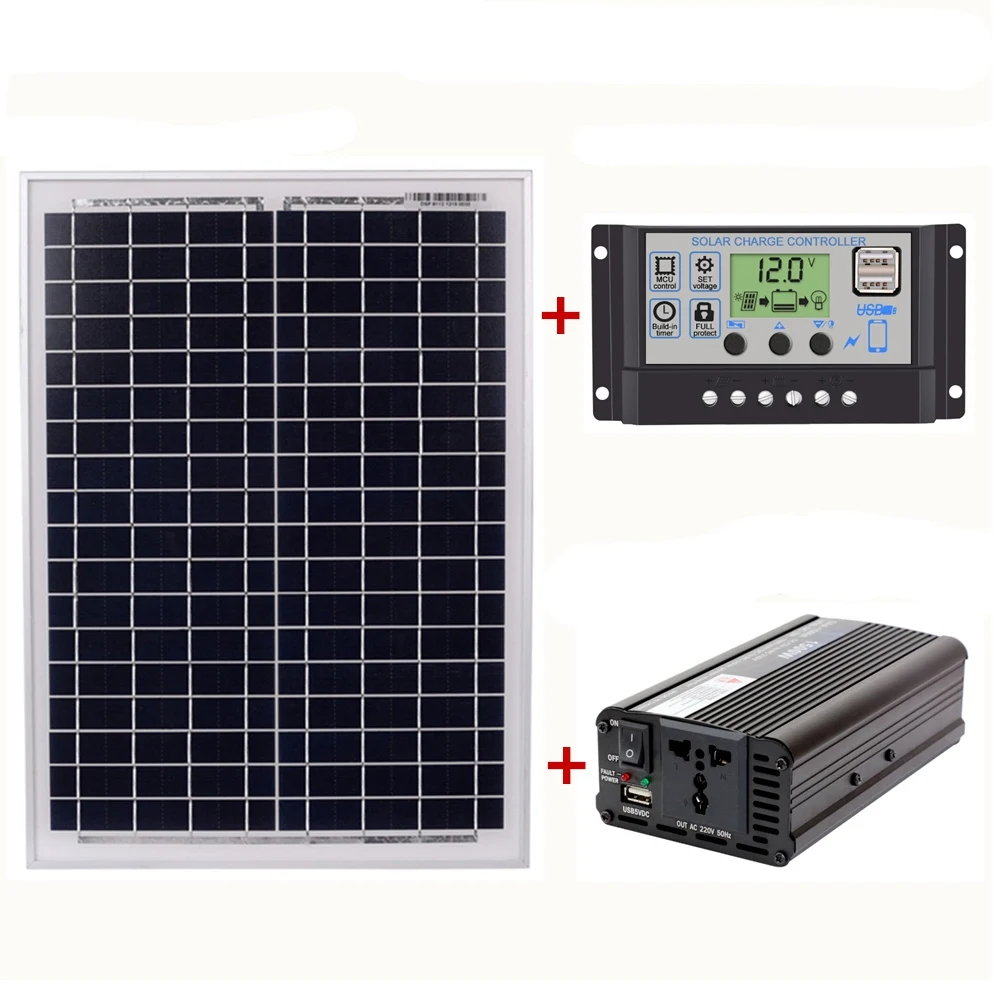 18V20W Solar Panel +12V / 24V Controller + 1500W Inverter Ac220V Kit Suitable For Outdoor And Home Energy-Saving | Обустройство дома
