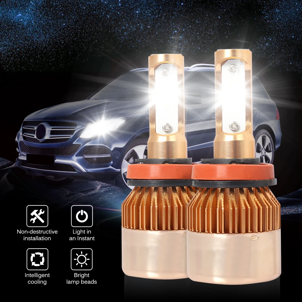 2 шт. 6000K 12V 8000LM светодиодный светильник автомобилей головной лампы H4 H7 H11 H8 9006 9005 H1