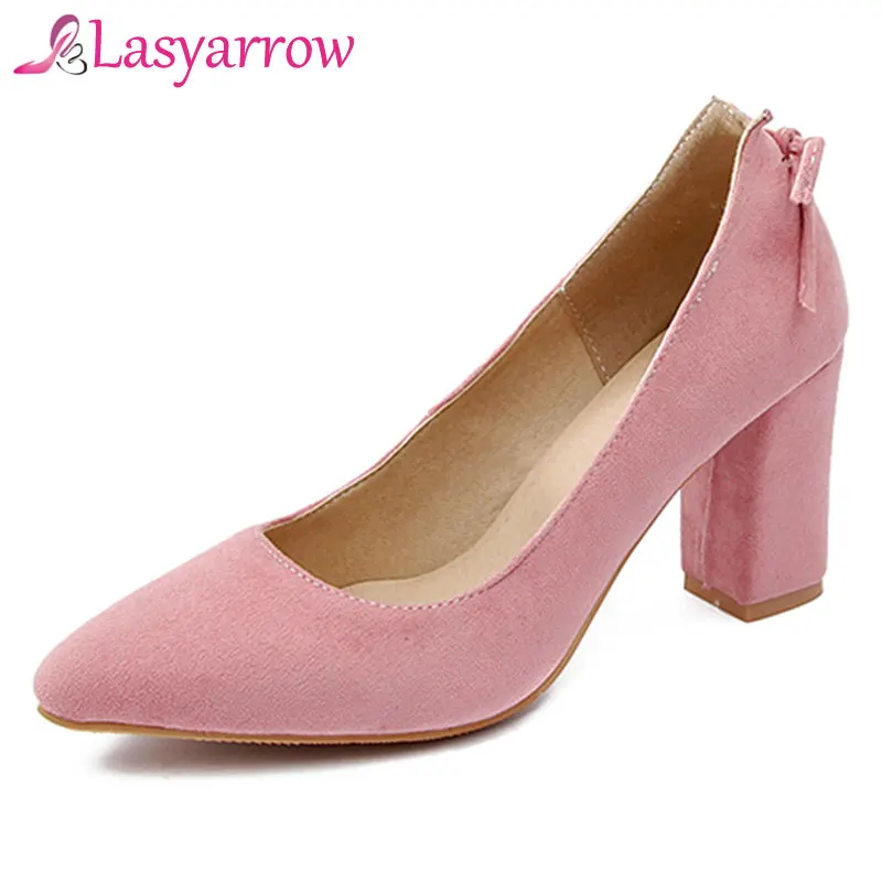 Lasyarrow Women Heels 2019 Women's Pumps Party High heels Block Heel Pointed toe Black Pink Office lady Shoes Dress | Женская обувь