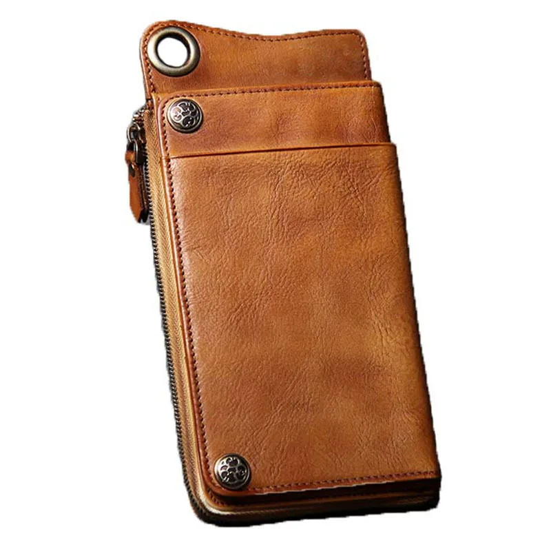 New handmade Cowhide men's wallets personality vintage cow leather youth purses casual long genuine | Багаж и сумки
