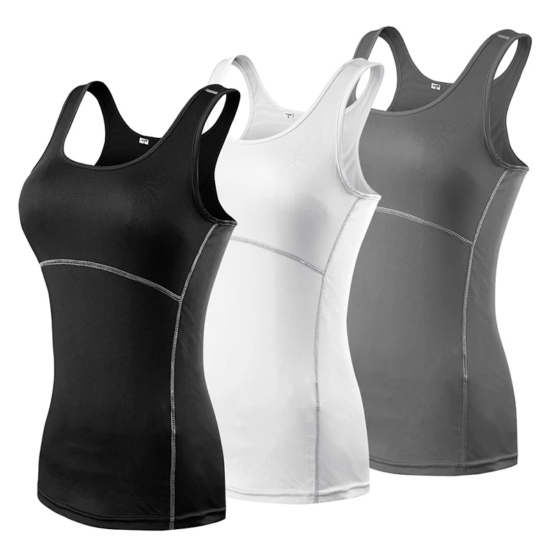 

The 3 Women Sport Yoga Clothes Wearing Compression Tights Gym Yoga Base Running Vest Sleeveless Top