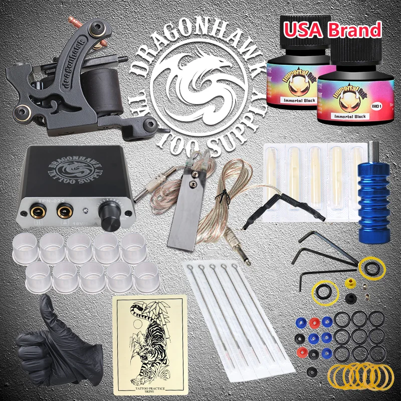 Beginner Tattoo Starter Kits Wrap Coils Machine Gun Ink Power Supply Needles |