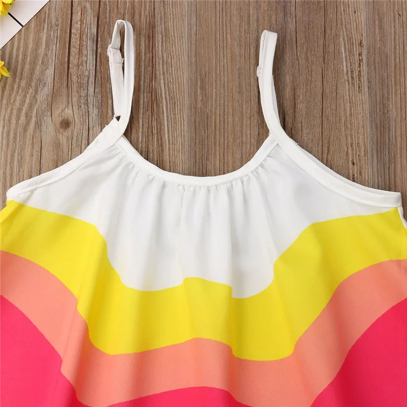 1-6Y Toddler Kid Baby Girl Dress Summer Strap Rainbow Loose Sleeveless Party Princess Dresses Sundress Clothes Outfits | Детская одежда