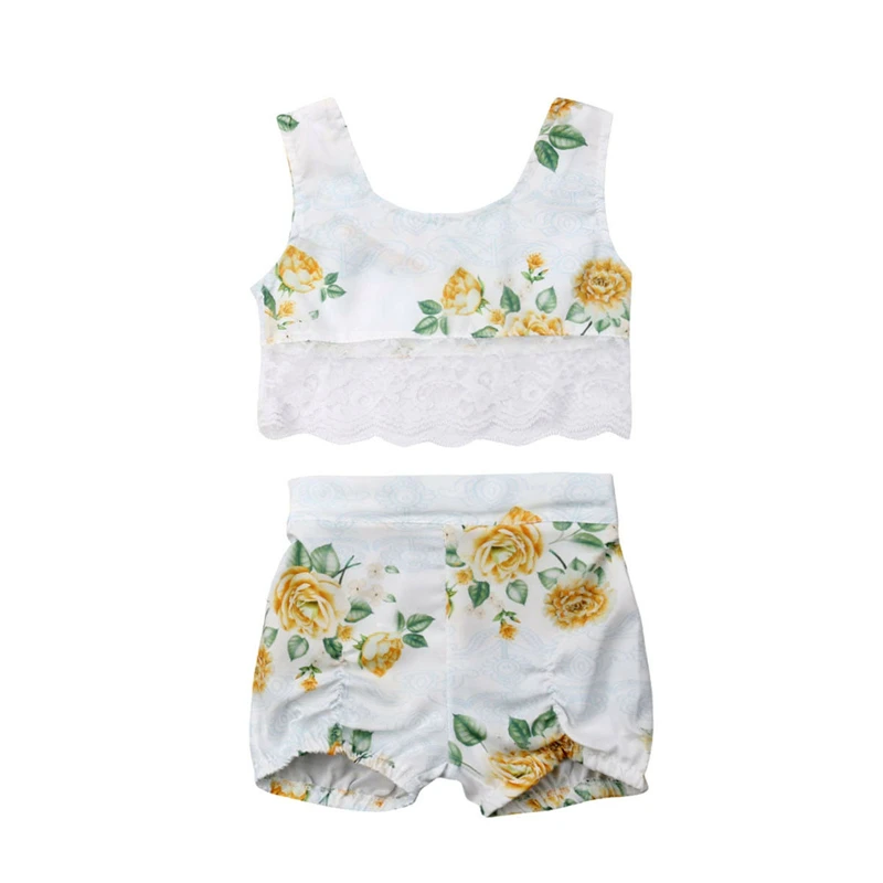 Modis/Новые комплекты летней одежды для маленьких девочек Кружевной укороченный