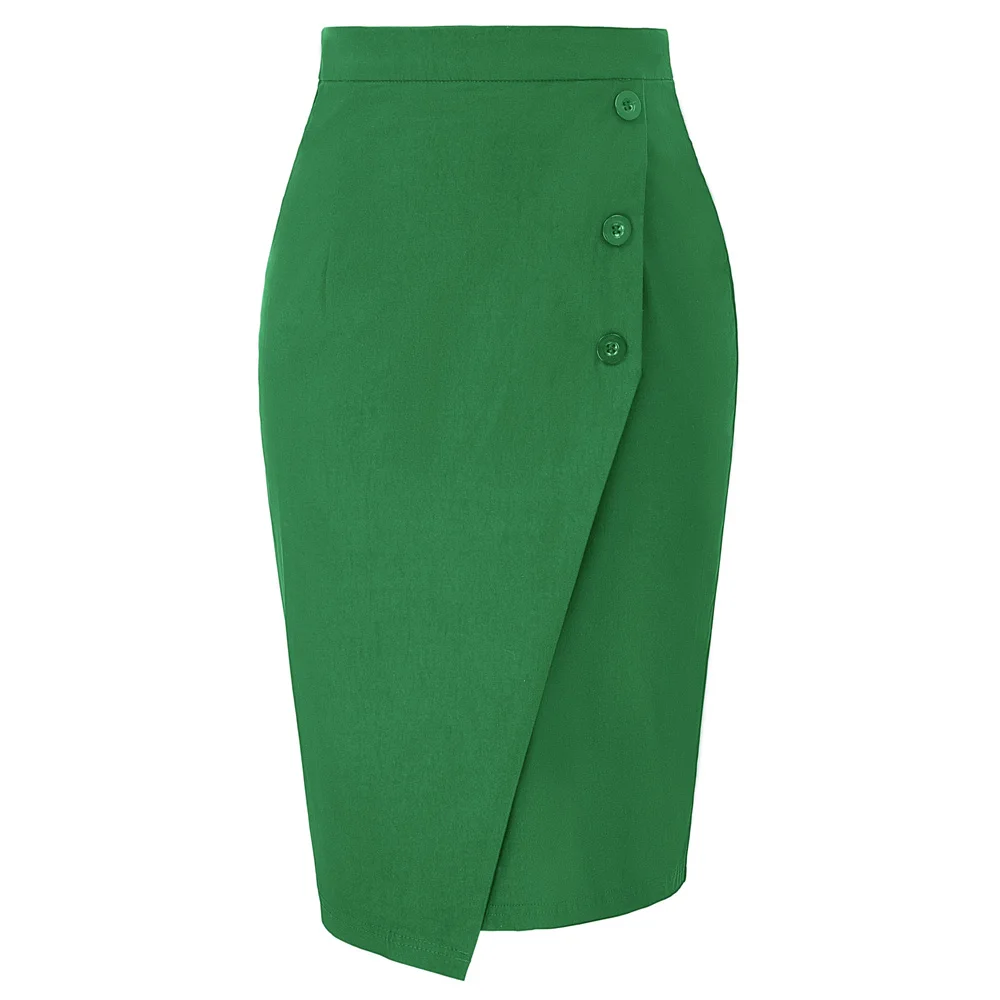 Женская офисная юбка с высокой талией и пуговицами винтажная облегающая