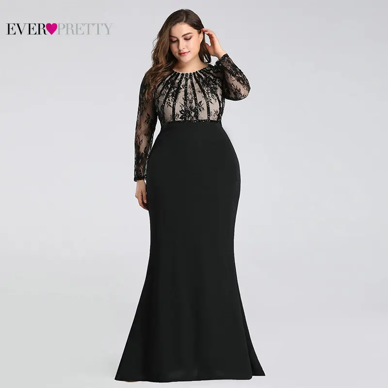 Вечерние платья Длинные Ever Pretty EZ07771 элегантные кружевные платья русалки с длинным рукавом и круглым вырезом размера плюс платья для матери невесты