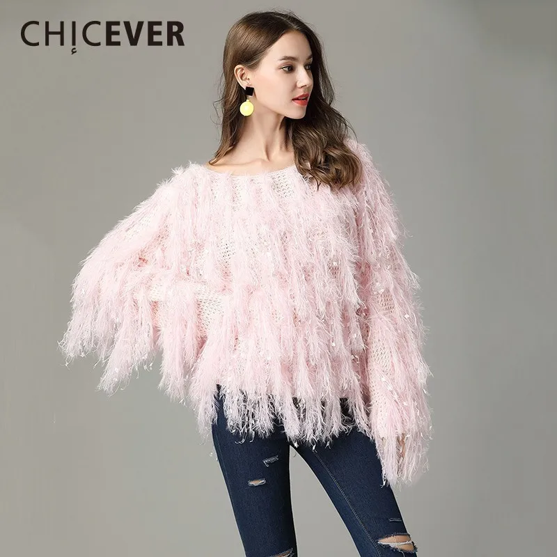 CHICEVER/осень-зима 2018 вязаные пуловеры с кисточками топы женские длинным рукавом