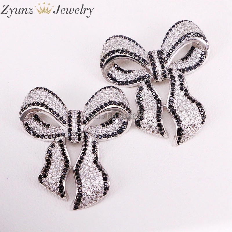 4 шт. ZYZ324 9584 большой CZ Micro Pave BowTie Tassel разъем ленточный соединитель подвесные звенья