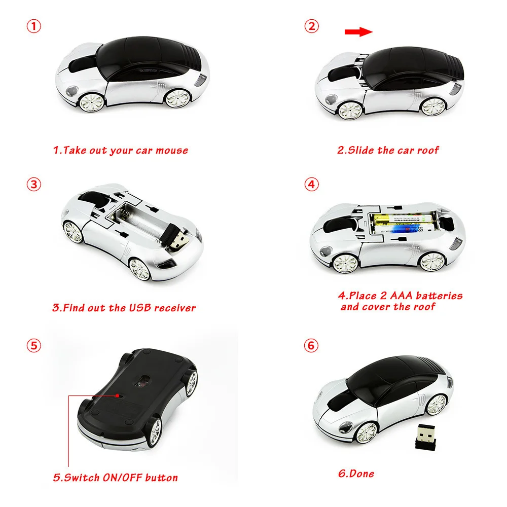 CHYI 2 4 Ghz Автомобильная беспроводная мышь USB 1600 DPI оптические мини 3D мыши крутая