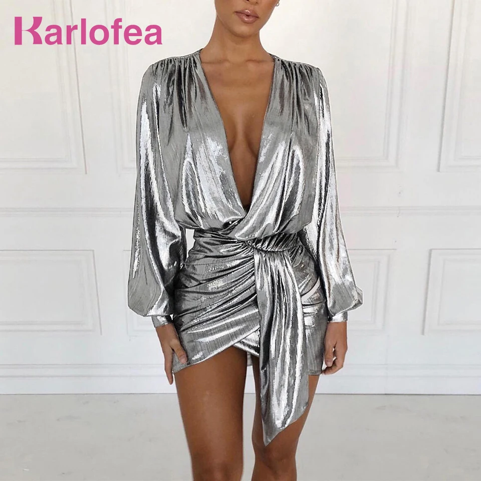 Karlofea Новое металлическое цветное вечернее платье зимнее сексуальное мини с - Фото №1