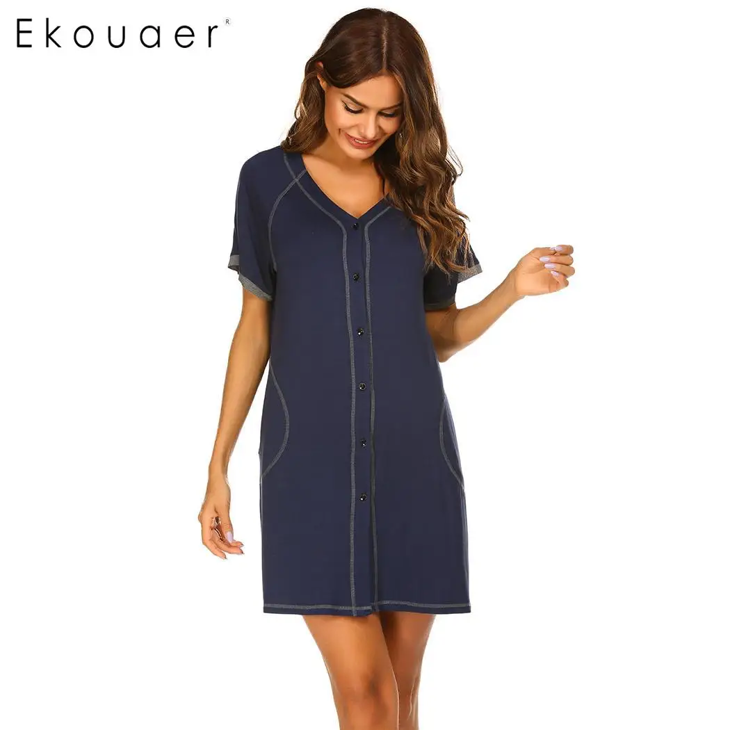 Ekouaer/женские сорочки ночная рубашка летняя одежда для сна короткий рукав