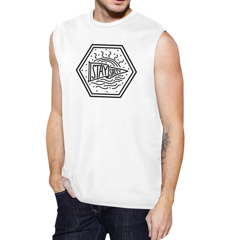 365 печать оставаться соленый мужские Белый рукавов Muscle Top забавные Graphic Tank |