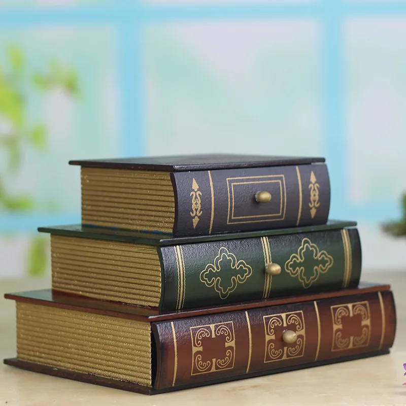 Винтажная трехслойная коробка для ювелирных изделий с книгой деревянная