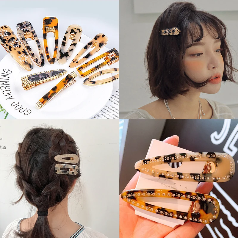 

Корейский горный хрусталь BB clip Waterdrop Leopard 1 штука модная женская простая Геометрическая уксусная кислота Duckbill clip Triangle