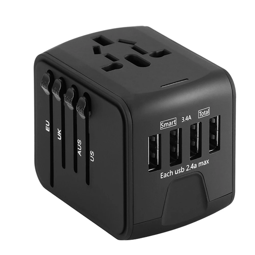 Универсальное зарядное устройство для путешествий с 4 USB портами и переходником