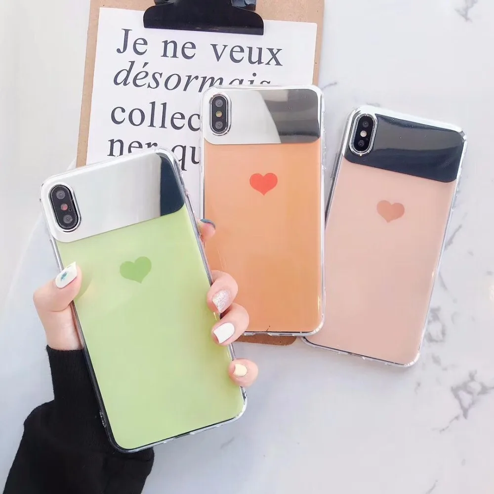 KISSCASE Mirror Love Heart Case For X XS Max XR iPhone 6 6S 7 8 Plus Candy Color Cases Soft TPU Cover Capa |