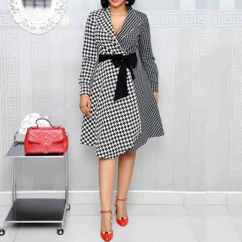 Женское винтажное платье в клетку с длинным рукавом офисная одежда для работы