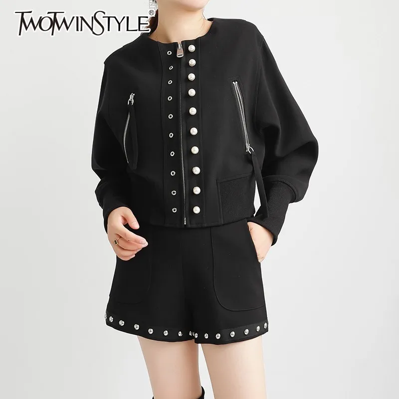 TWOTWINSTYLE осенние женские костюмы с длинным рукавом жемчуг блочек пальто Высокая