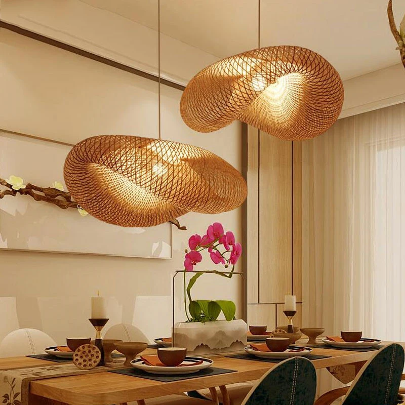 Японский светодиодный подвесной светильник из бамбукового плетеного