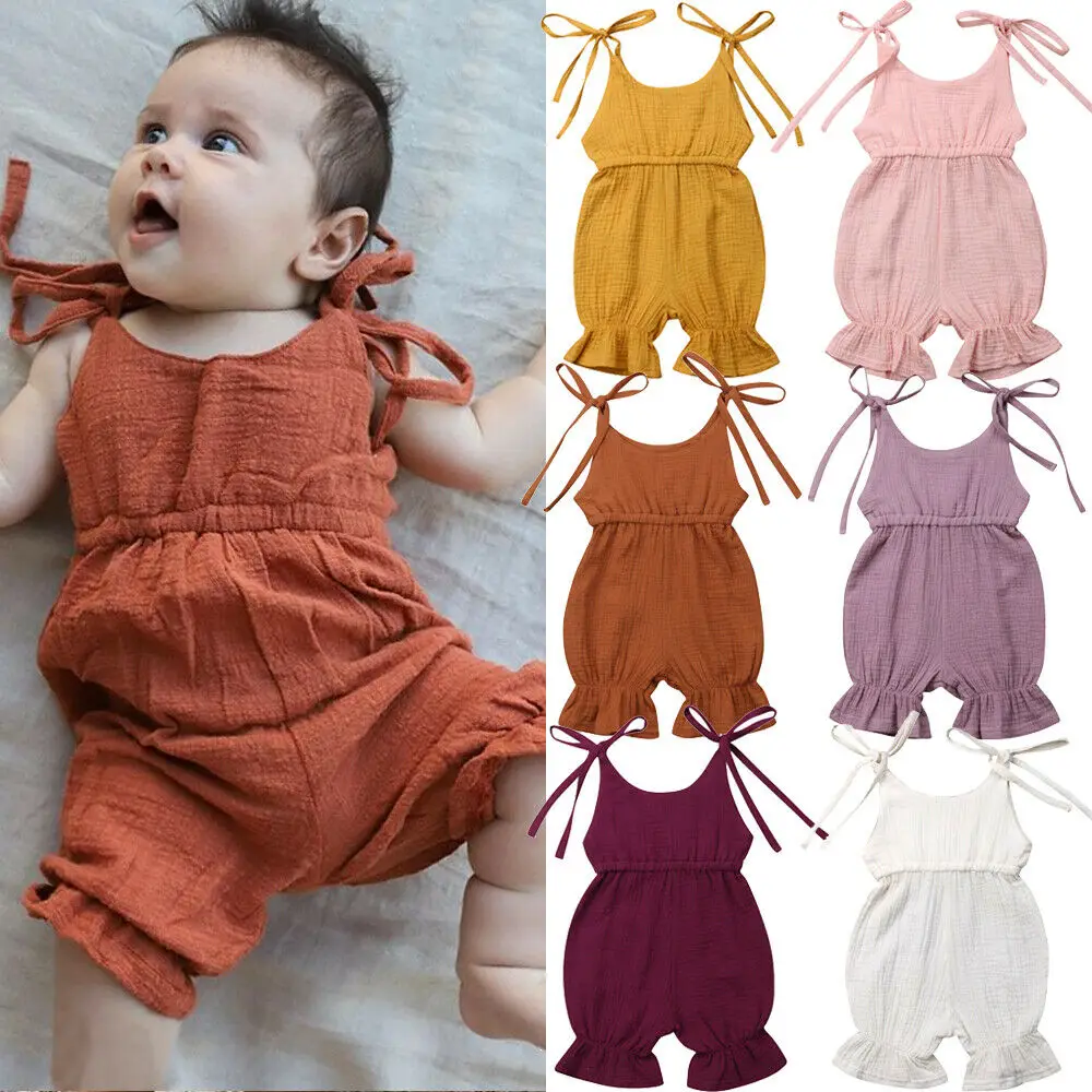 

Cute Newborn Kids Baby Girl Summer Solid Romper Jumpsuit Outfit Sunsuit Summer Sleeveless Cotton Baby Girl Clothes Rompers