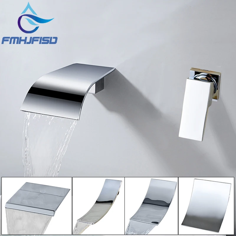 

Free Shipping Wall Mounted Waterfall Basin Faucets Widespread Sink Faucet Chrome Polished Bathroom Mixer Tap Hot And Cold Water
