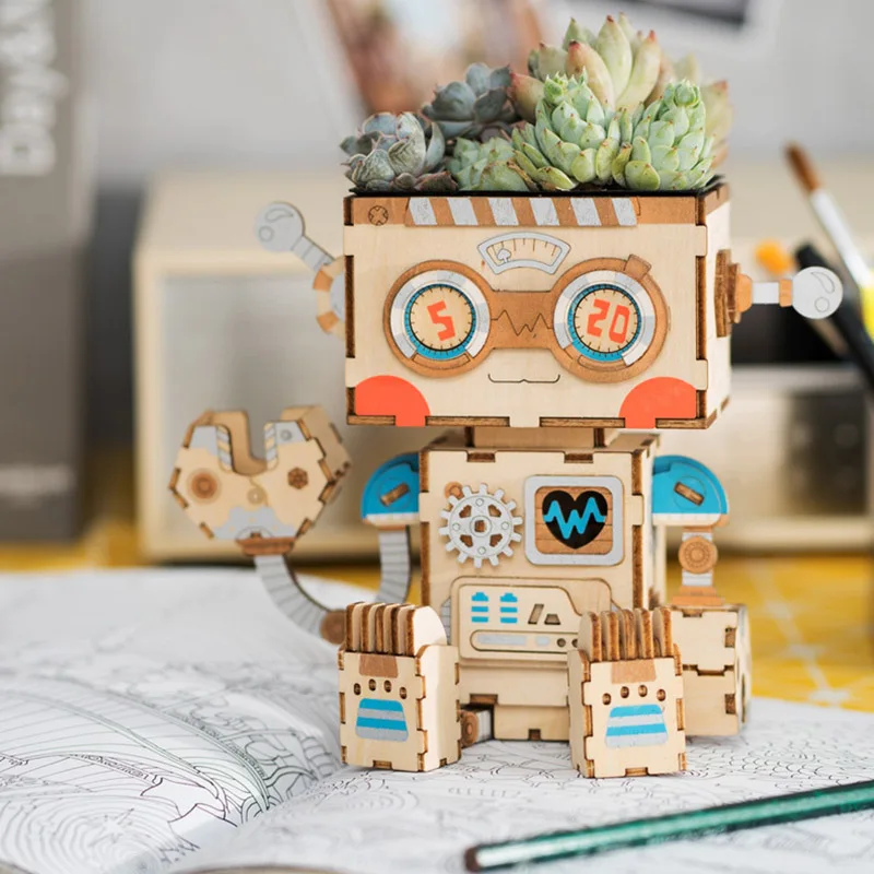 Деревянный DIY модель сборки игрушки 3D пазл сочные растения цветочный горшок