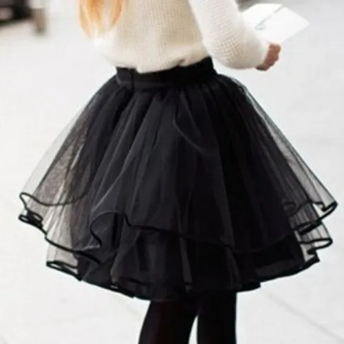Юбка-пачка Женская Тюлевая, с эластичной завышенной талией, короткая черная винтажная, s-образный вырез