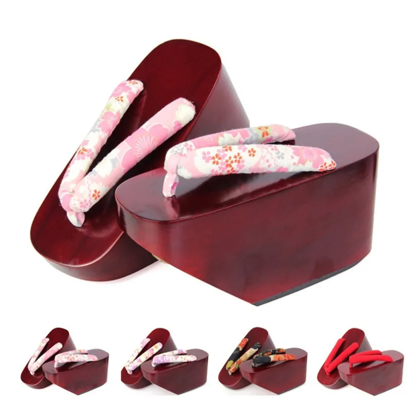 

Women's Summer Wood Sandals Matte Painted Flip Flops Japan Geta Kimono Slippers Super High Heel Geisha Cosplay Shoes H9023