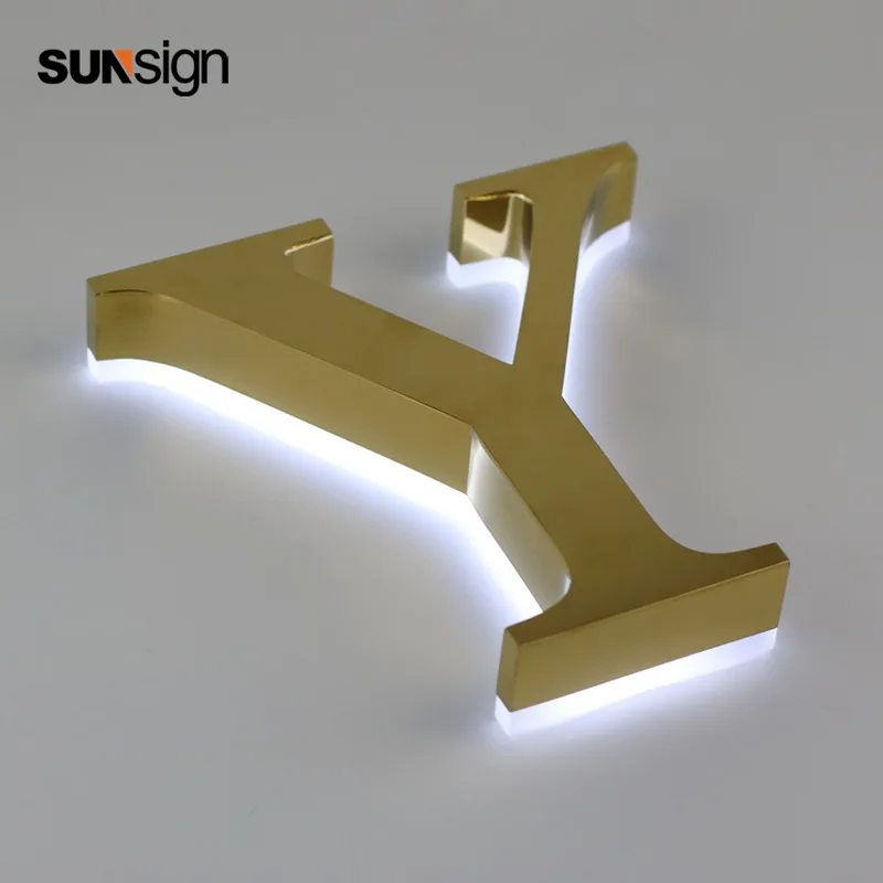 Backlit small golden brushed metal 304 stainless steel alphabet led letters for wall decoration