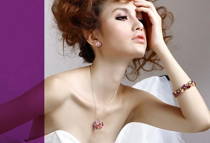 Original Crystal Colorful Pendant Round Colored Necklace European and American high-end Fashion Jewelry for women | Украшения и