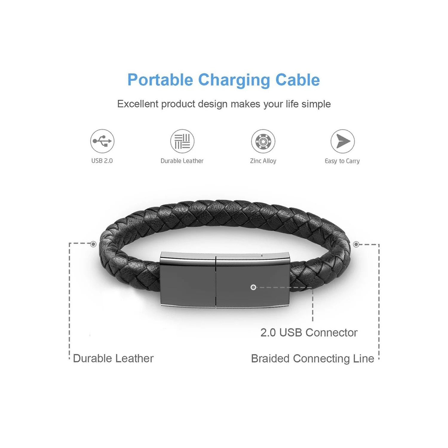 Cable Durable Leather Bracelet Charging Data Braided Wristband | Электроника