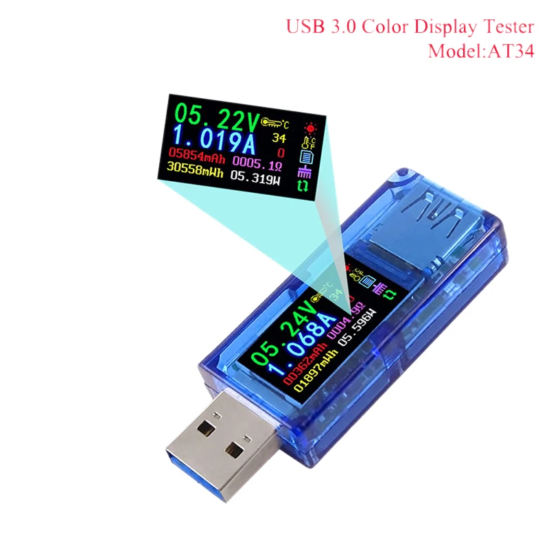 At34 Usb 3 0 цветной ЖК Вольтметр Амперметр измеритель напряжения тока мультиметр