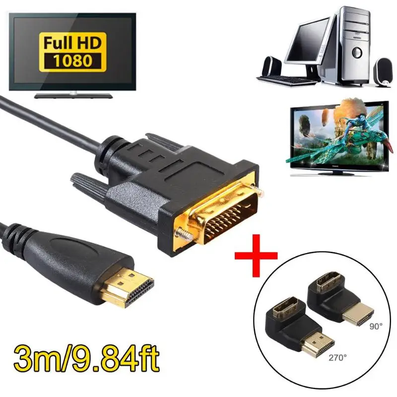 HDMI к монитор DVI дисплей адаптер кабель M/M с 270 90 градусов адаптер|Кабели HDMI| |