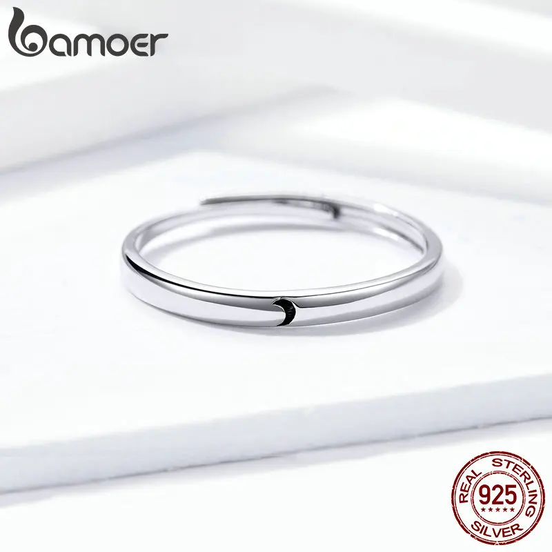BAMOER 925 Серебряное Ювелирное кольцо с эмалью для женщин черная луна открытые регулируемые минималистичные большие кольца Женские Ювелирные изделия Подарки SCR508