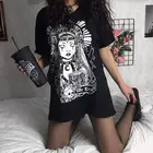 Футболка Rosetic женская с забавным аниме принтом, готический Топ в стиле Харадзюку, модная черная рубашка в стиле панк, лето 2021