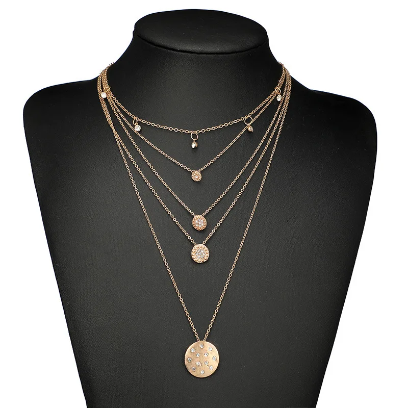 Hot Sale Rounds Crystal Layered Chocker Link Chains Necklace for Women Boho Beach Style Gold Collier Femme Trendy Jewelry 2019 | Украшения