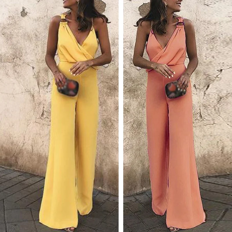 Женский летний сексуальный комбинезон с глубоким v образным вырезом без рукавов