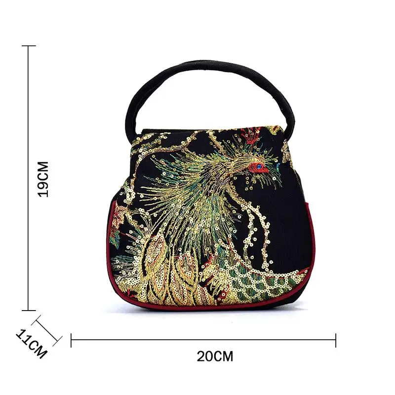 

Ethnic Style Handbag Embroidery Bag Totes Pouch Peacock Pattern Embroidered Hand Bags Mini Lady Handbags Vintage Fashion Tote