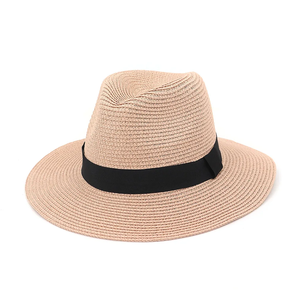 New Summer Fashion women's straw hat Large brim panama Fedora Travel Beach Hat with Satin | Аксессуары для одежды