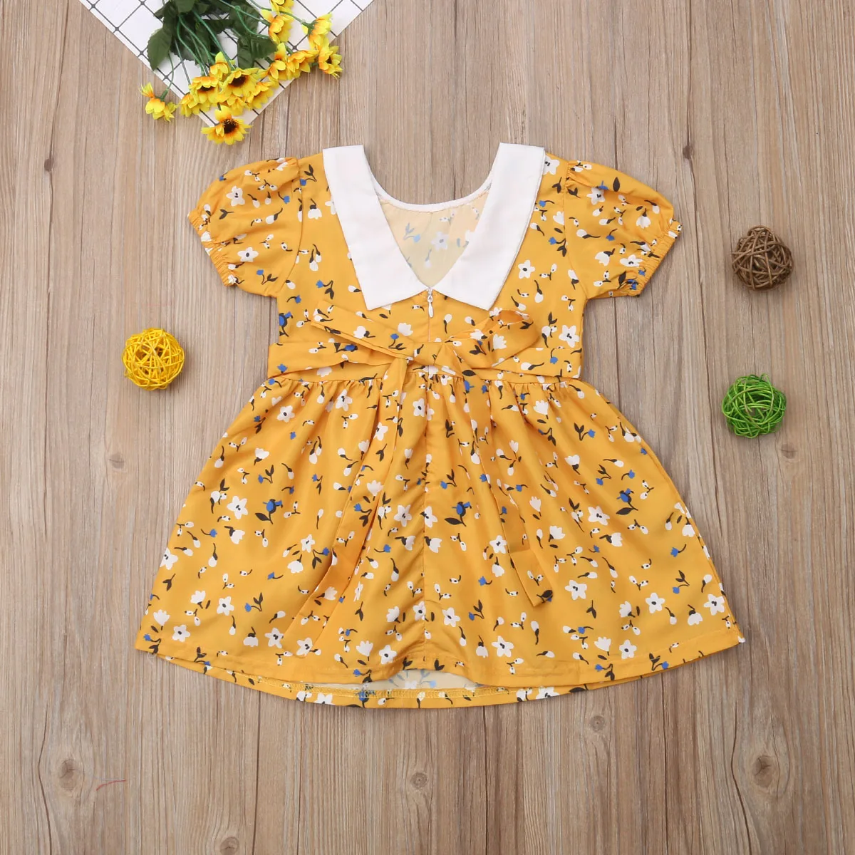 Toddler Kids Baby Girls Summer Short Sleeve Clothes Floral Doll Collar Pageant Party Princess Tutu Gown Dress Cute Casual | Детская