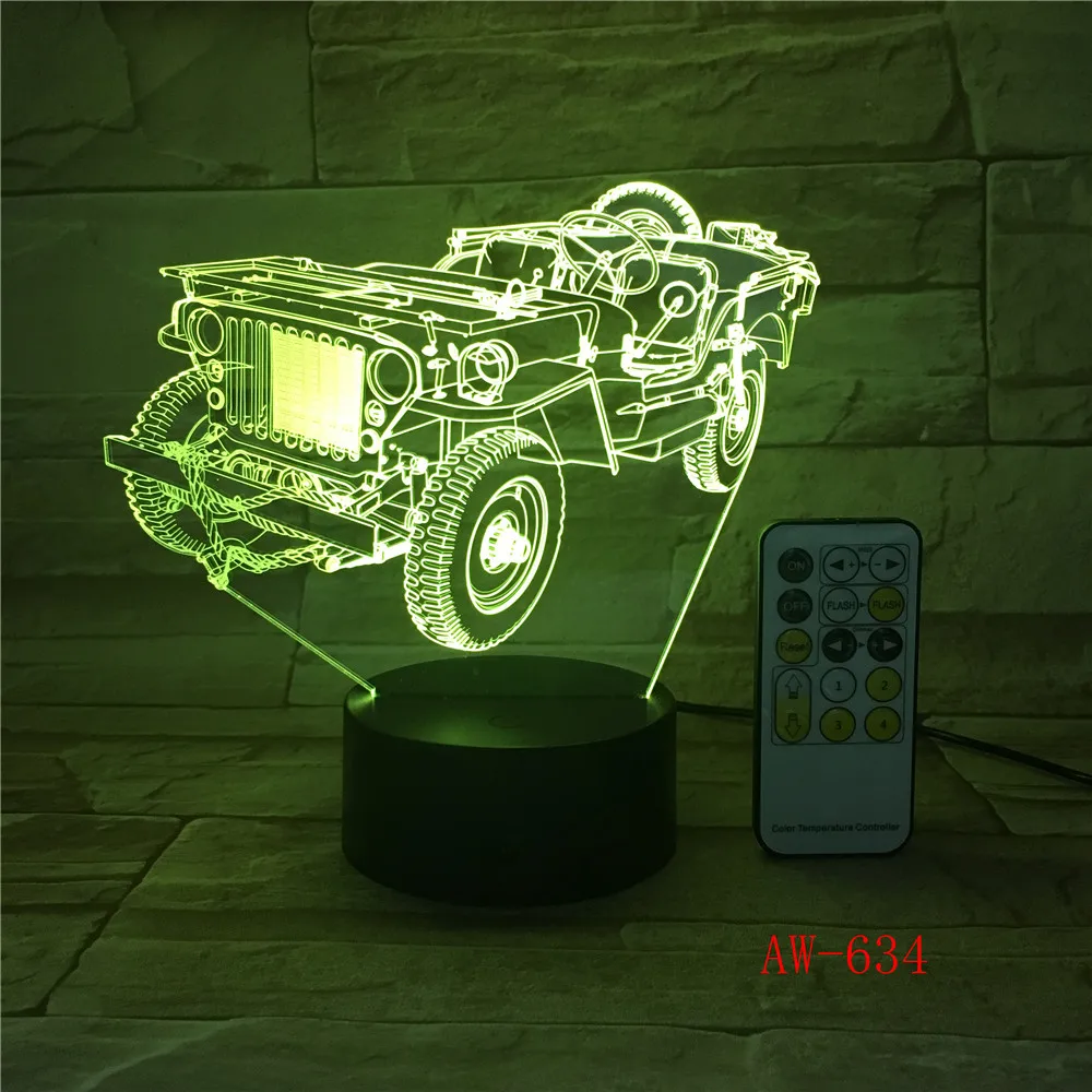 3D динамический трактор автомобиль 7 цветов изменяющийся USB настольная лампа с