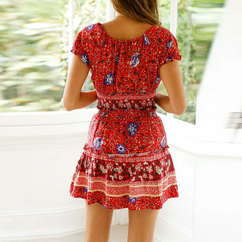 Женское винтажное Богемный Хиппи платье 2 шт короткий рукав укороченный топ +