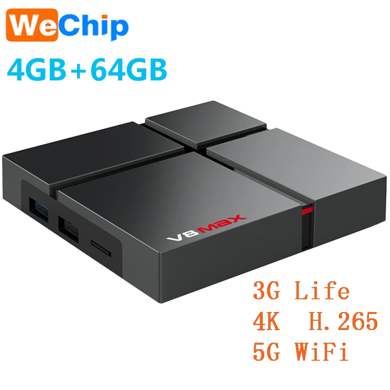 Wechip V8 MAX Android 8 1 ТВ коробка 3D игра видео в формате 4 K HD 2 4G + 5G Wi Fi Amlogic S905X2 дома Театр