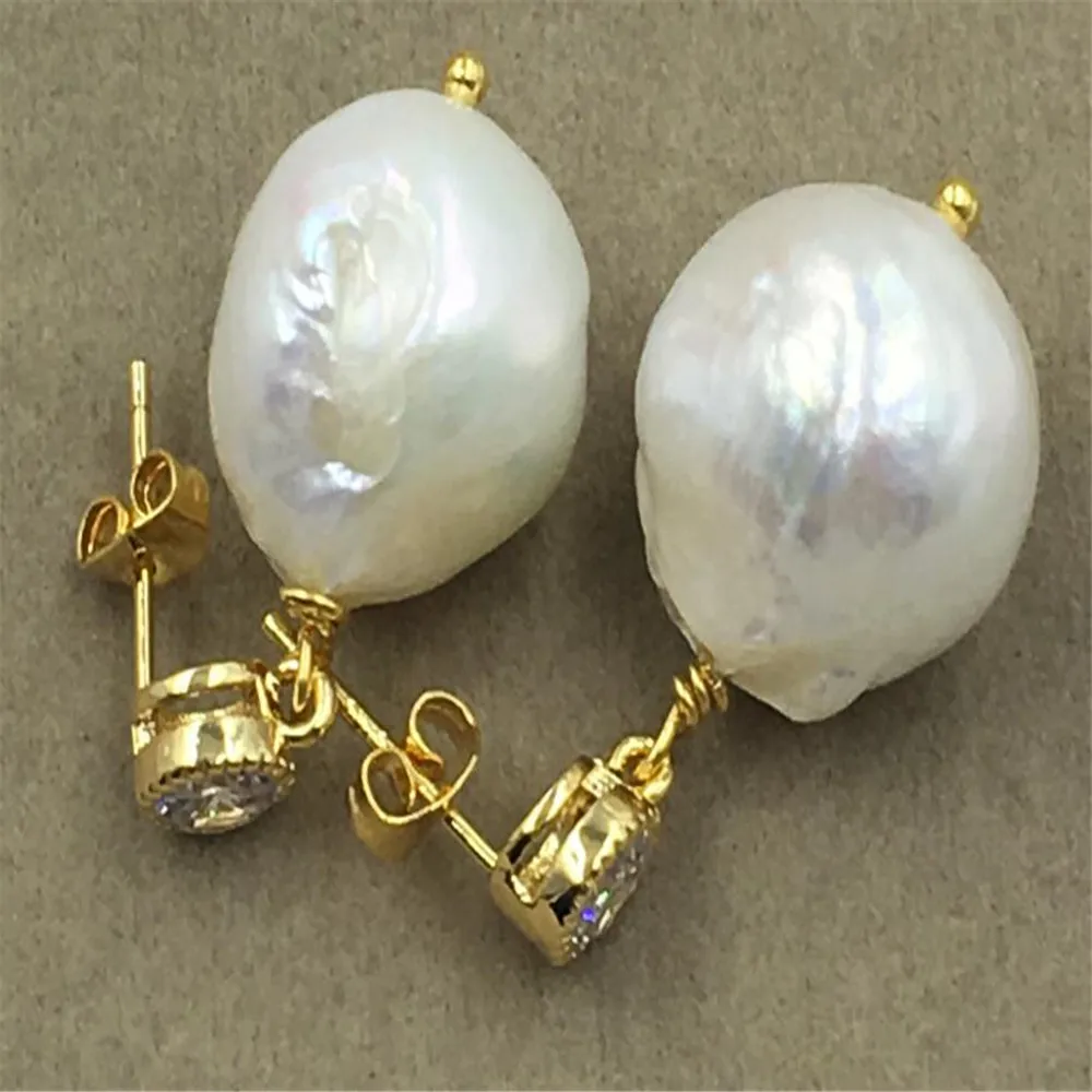 13-14mm Huge White Baroque Pearl Earrings Gold Hook Drop Luxury Wedding Gift Fine Women Fashion Jewelry Dangle | Украшения и