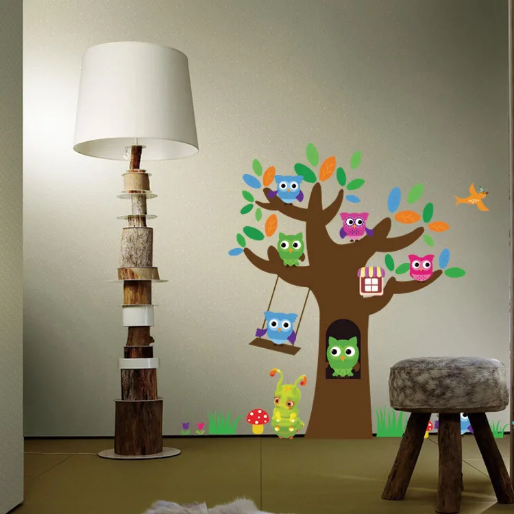 Cartoon Forest Tree Branch Animal Owl Wall Stickers For Kids Rooms Boys Girls Children Bedroom Home Decoration | Дом и сад