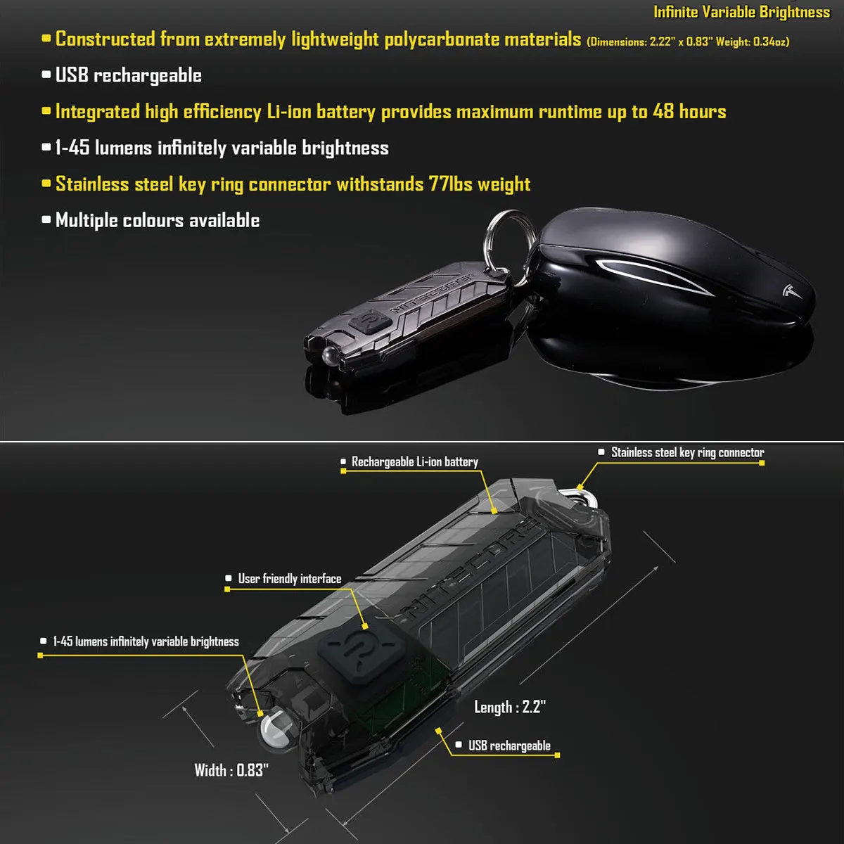 NITECORE 45 Люмен Usb Перезаряжаемый мини брелок светодиодный фонарик Edc факел|Фонарики