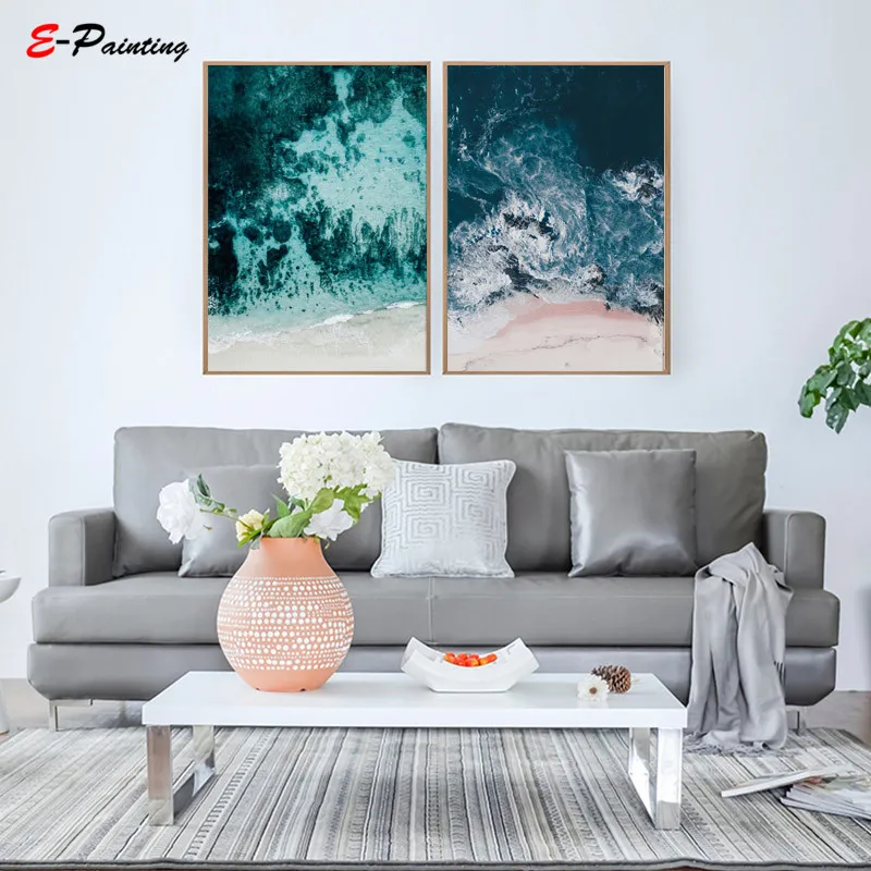 Modern Sea Wave Landscape Pink Seaside Beach Photography Print Post Wall Art Canvas Painting Living Room Home Decor |