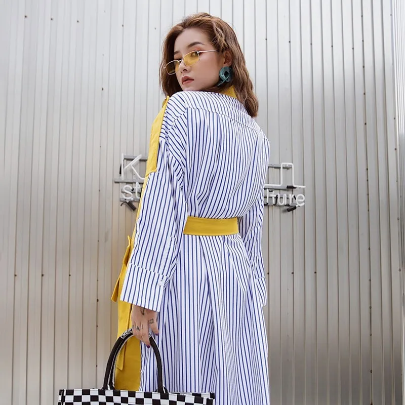 SISPELL Лоскутная полосатая Женская ветровка пальто с лацканами длинным рукавом